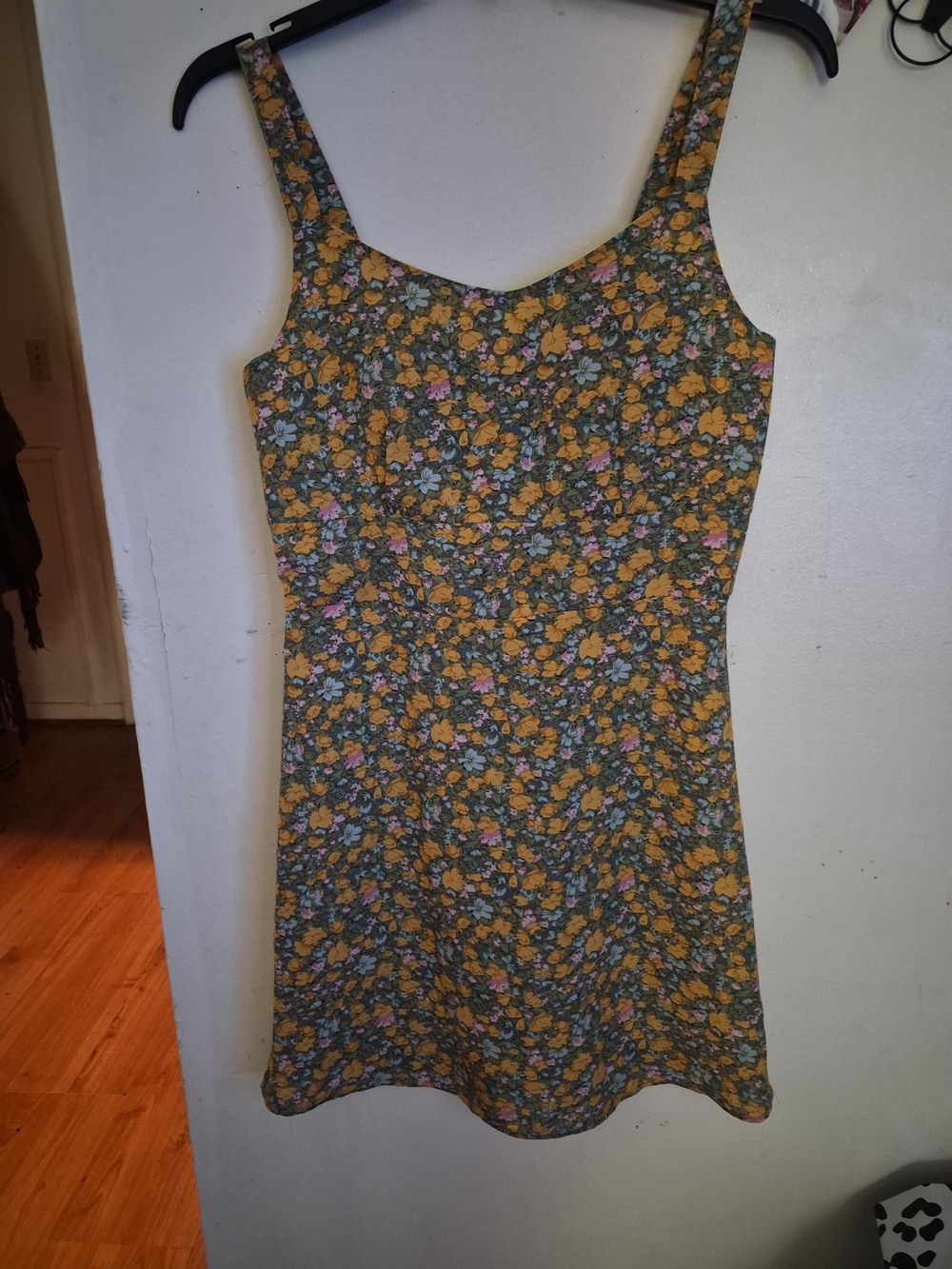 Jo-Jo Floral Mini Dress in Mustard Yellow, Green and Pink